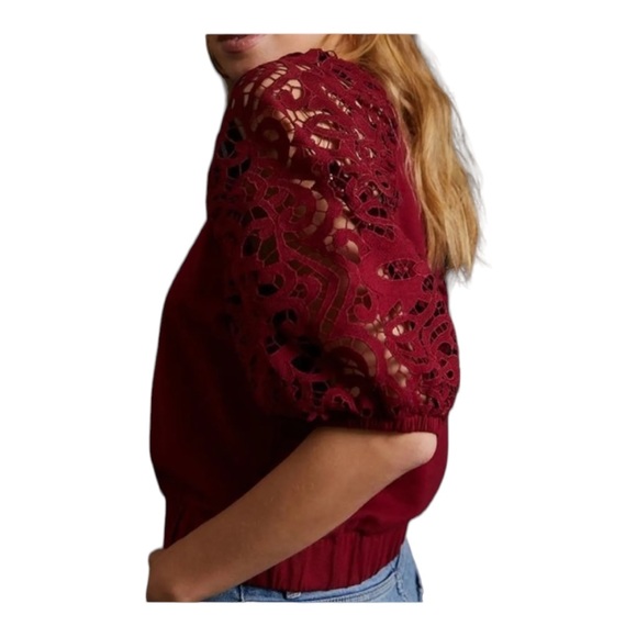 Anthropologie DOLAN Lace-Sleeve Sweatshirt Wine XXS - Picture 3 of 8